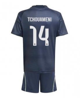 Billige Fotballdrakt Real Madrid Aurelien Tchouameni #14 Replika Bortedraktsett Barn 2025-26 Kortermet (med bukser)